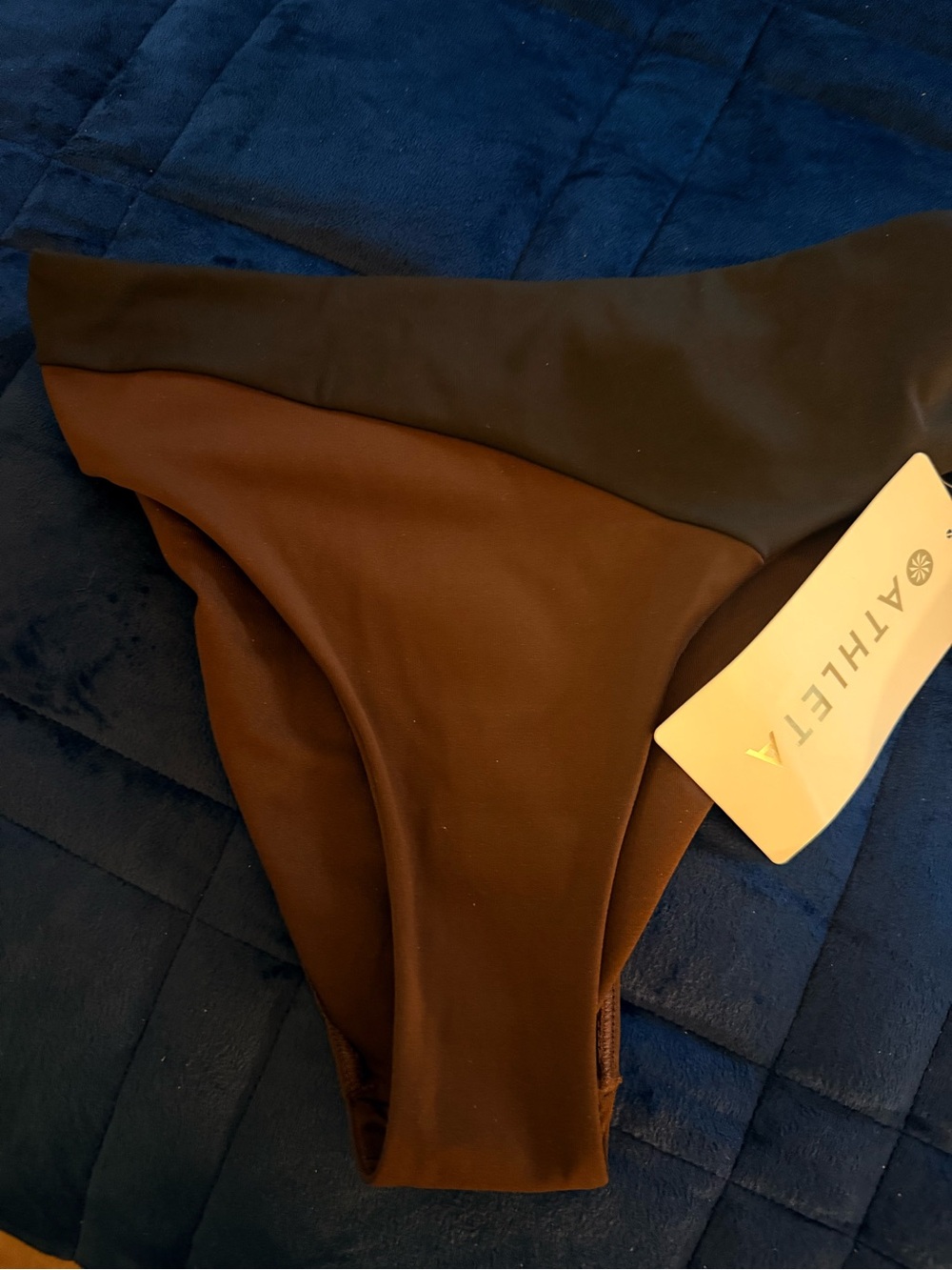 Athleta Two-Tone Chocolate and Deep Navy High-Waist Swim Bottom